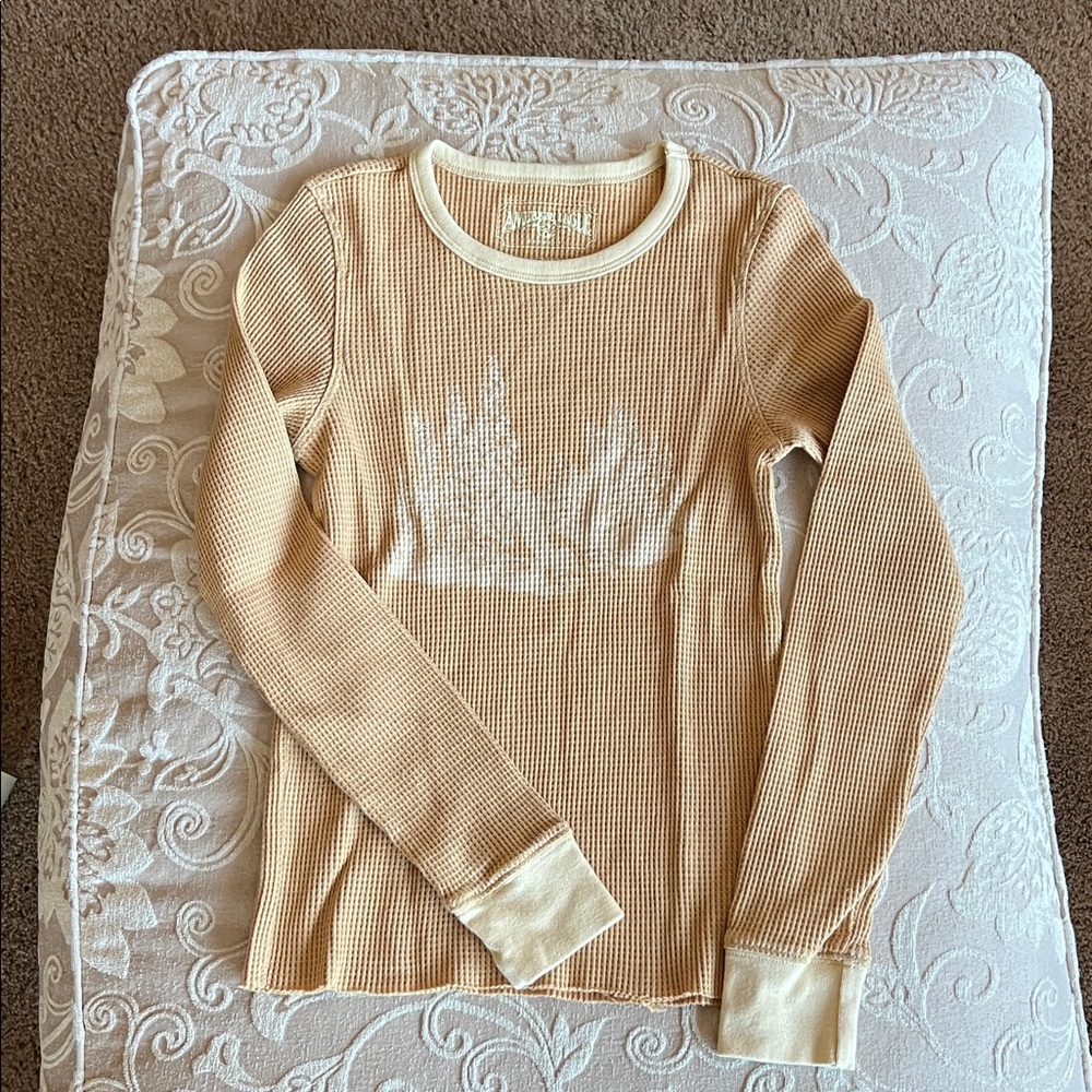 American Eagle Outfitters Beige Waffle Knit Top
